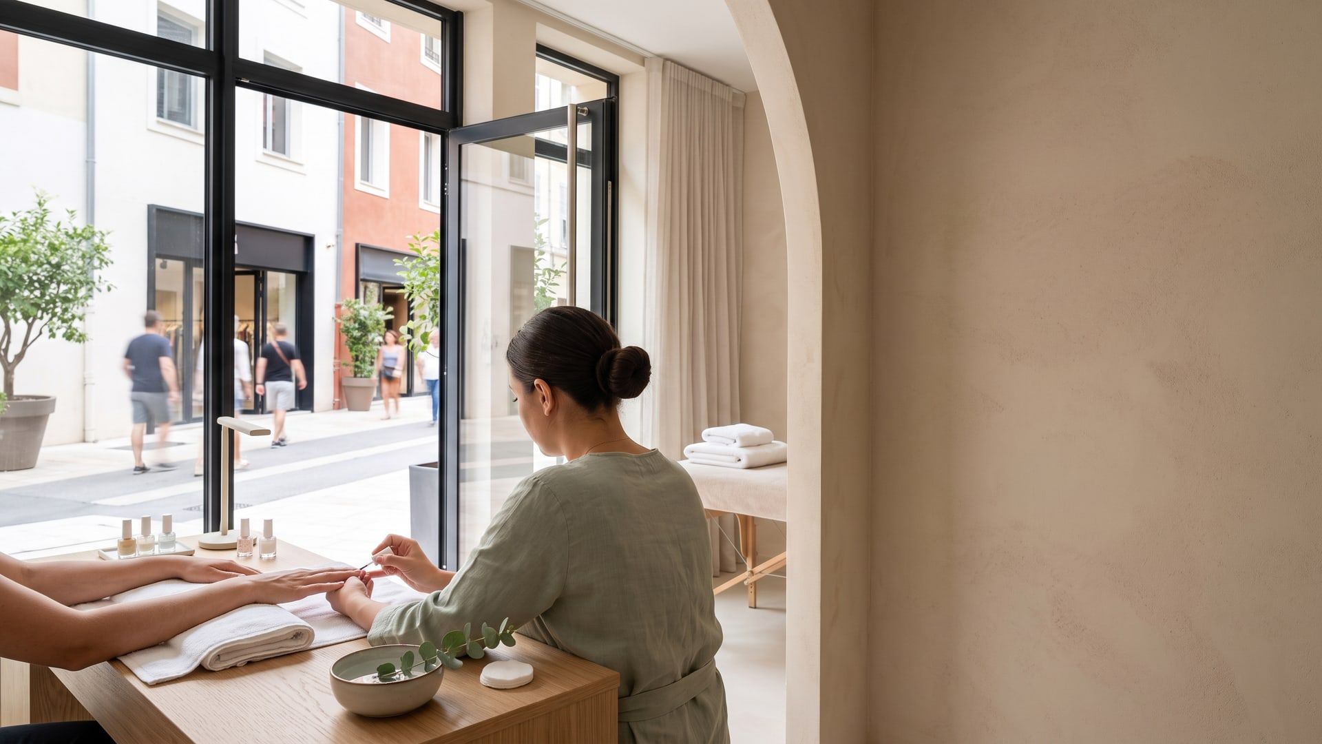 Espace beauté d’un institut, manucure en cours